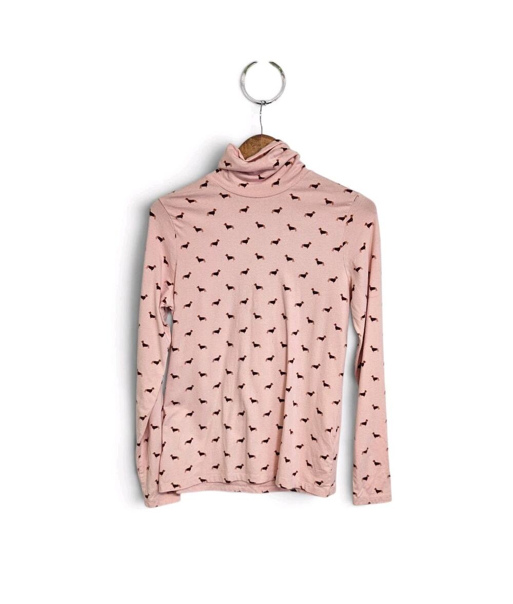Lands End Pink Dachshund Print Shaped Fit Long Sleeve Turtleneck Shirt Medium